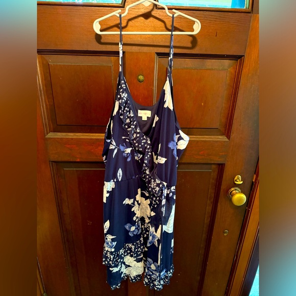 Xhilaration Size XL Ruffled Navy Flower Spaghetti Strap Dress - Picture 1 of 7